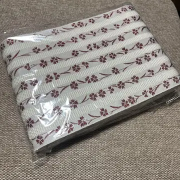 부송안 크림색 빨간 꽃무늬 반폭 오비 유카타 오비