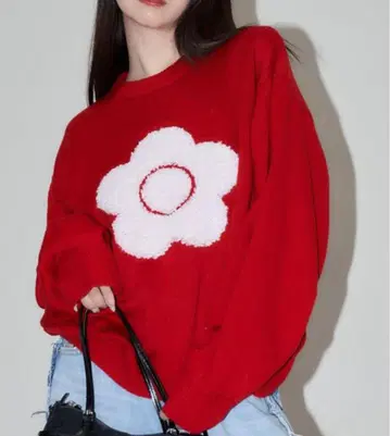 MARY QUANT PUBLUX 꽃무늬 스웨터 빨간색