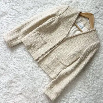 UNTITLED 노카라 자켓 트위드 포켓 베이지