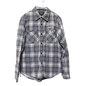 N-414 schott 샷 플란넬 셔츠 백 자수 S 그레이 계열