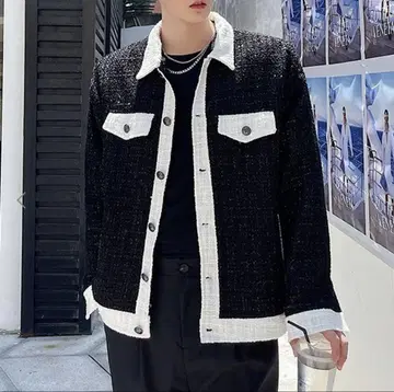 R&G 블랙 앤 화이트 트위드 캐주얼 자켓