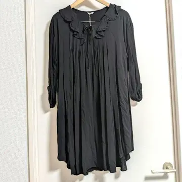 새상품 haupia 레이온 롱 기장 튜닉 프릴 일본제 블랙
