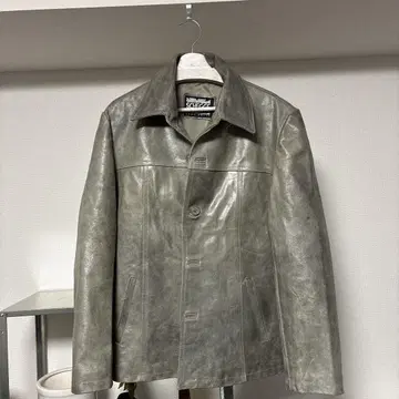 이탈리아 가죽 카 코트 그레이 크랙 자켓 빈티지