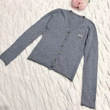 캐시미어 100% 루시앙페라피네 그레이 스컬 자수 가디건 S