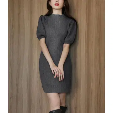 Puff Sleeve Cable Knit Dress