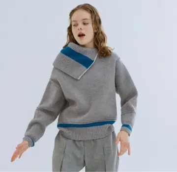 그레이 하이넥 니트 컬러 블록 soduk zara disel