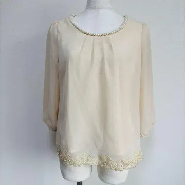 미슈마슈 펄 레이스 블라우스 베이지 M 청순 스타일 새상품급 경사