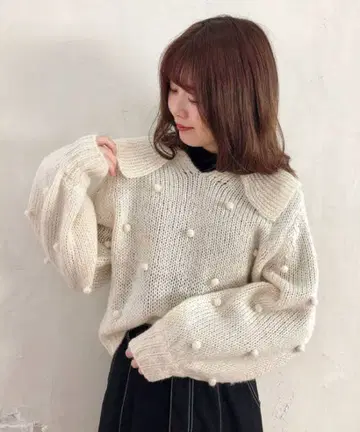 MAJESTIC LEGON 폼폼 빅 옷깃 니트