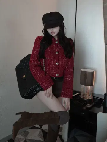 Darich 트위드 체크 숏 자켓 BRD
