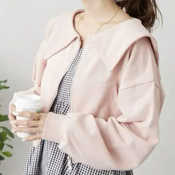 새상품 w closet 세일러 카라 W 지퍼 맨투맨 핑크 후드티