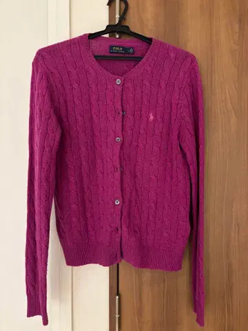 Polo 보라색 케이블 니트 가디건