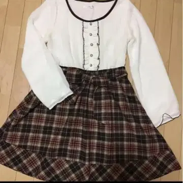 화이트 체크 무늬 미니 원피스 여성용 긴팔