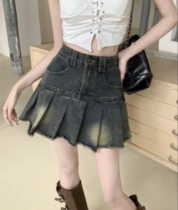 데님 & 코듀로이 플리츠 스커트 2색 세트