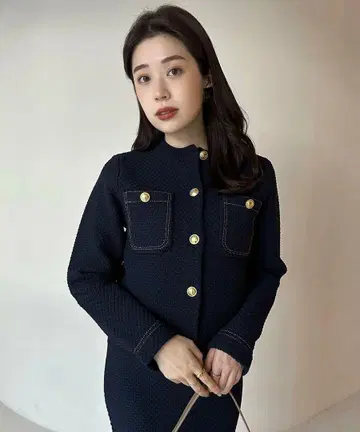 anuans 노카라 니트 자켓 네이비