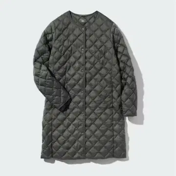 유니클로 퍼프 테크 퀼팅 코트 올리브 XL 노카라 수납 봉투 포함