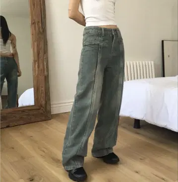 wonderwonder original 슬릿 라인 와이드 데님 팬츠