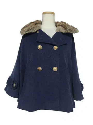 네이비 퍼 케이프 판초 골드 버튼