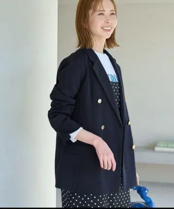 로페피크닉 골드 버튼 더블 브레스트 자켓 네이비
