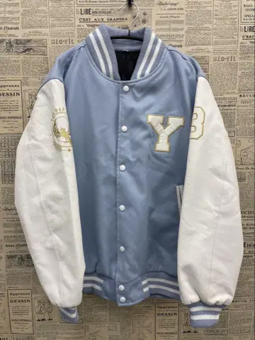 한국 대학 바시티 자켓 Y자 로고 파스텔 블루 XL