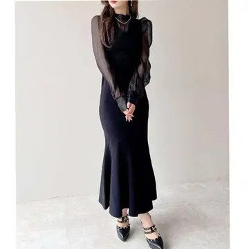 RESEXXY 레이어드 머메이드 니트 원피스 블랙