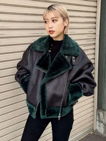 MURUA 무스탕 자켓 블랙 그린