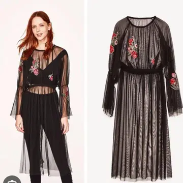 자라 시스루 롱 상의 스팽글 자수