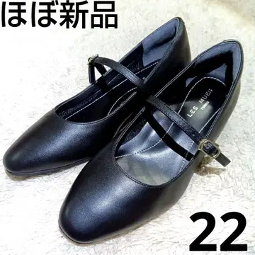 거의 새상품 AOKI LES MUES 펌프스 블랙 22 스트랩 4E