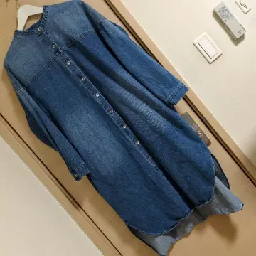 [미사용에 가까운] 팔 롱 데미지 데님 롱 원피스 면 여성용 프리 사이즈