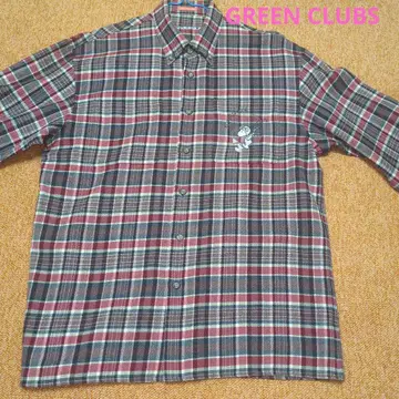 GREEN CLUBS 울 100% 체크 긴팔 셔츠 L 상당 스누피