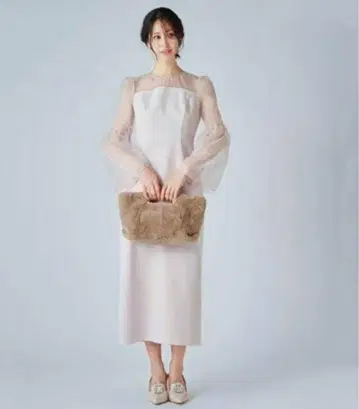 셀포드 벨 슬리브 드레스 핑크 베이지
