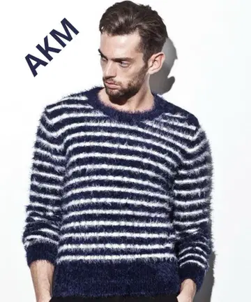 AKM 샤기 니트 보더 모헤어 혼방