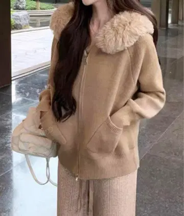 SHEIN 퍼 칼라 후디드 니트 가디건 스웨터