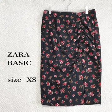 ZARA BASIC 꽃무늬 타이트 스커트 앞 슬릿 사이즈 XS