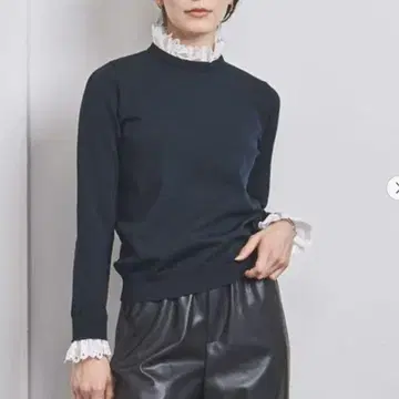 UNITED ARROWS 스캘럽 레이스 4way 니트 네이비