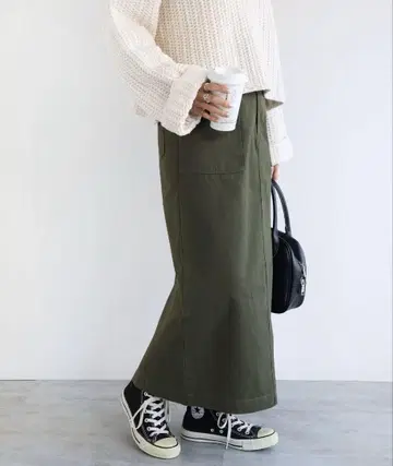 andme 하이웨스트 베이커 스커트 카키