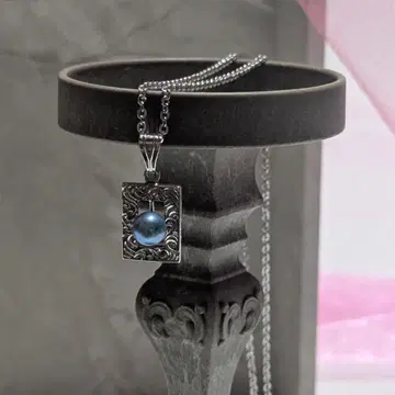 [ USED 빈티지 ] 실버 프레임 디자인 블루 펄 목걸이