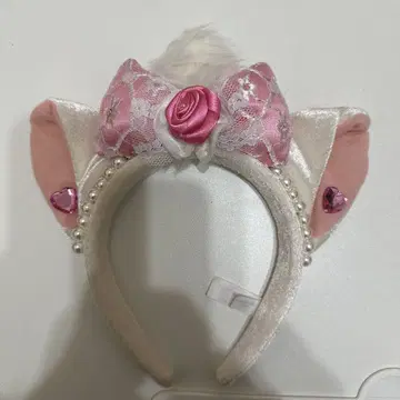 고양이 귀 머리띠 핑크와 크림색