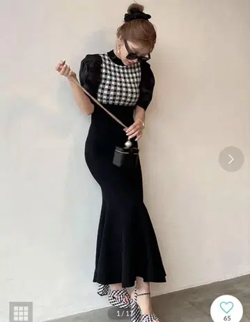 EIMY ISTOIRE 스프링 깅엄 머메이드 니트 원피스