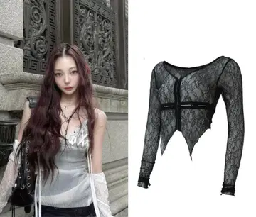 theredthread S split lace tops 블랙