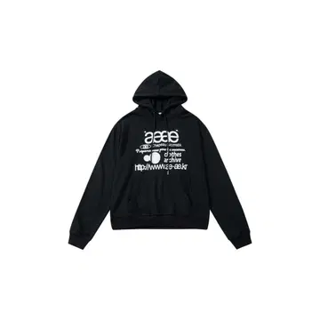 Aeae 블랙 후드 부착 후드티 화이트 프린트