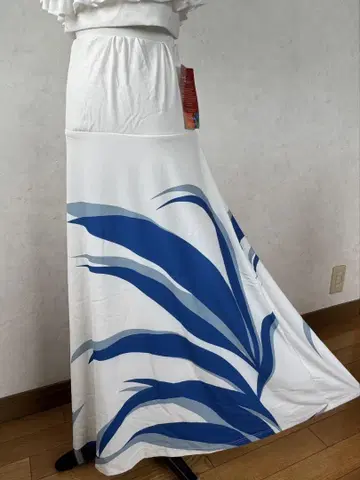화이트 블루 롱 스커트 L Ocean Blue Bird