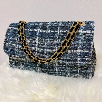 [ 핸드메이드 ] 블루 계열 트위드 플랩 숄더백