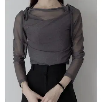 amel 튤 레이어드 리본 상의