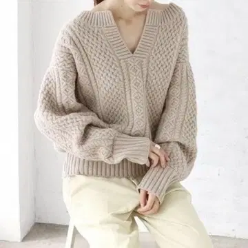 플라주 아란 숏 풀오버 플라주 케이블 니트
