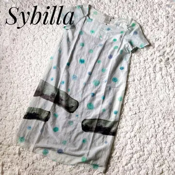 [ Sybilla ] 고래 패턴 원피스 스카이블루 M 사이즈 실크 혼방