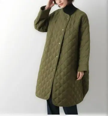 세탁 가능한 퀼팅 코트 카키 롱 리프심 LEPSIM