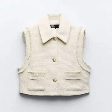 ZARA 텍스처 프레이드 베스트 골드 버튼