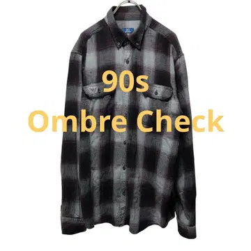 90s USA 구제 의류 옴브레 체크 플란넬 셔츠 George 그레이
