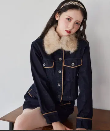 인조 모피 옷깃 파이핑 자켓