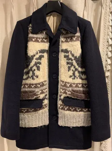 NUMERO UNO 니트 패턴 울 피코트